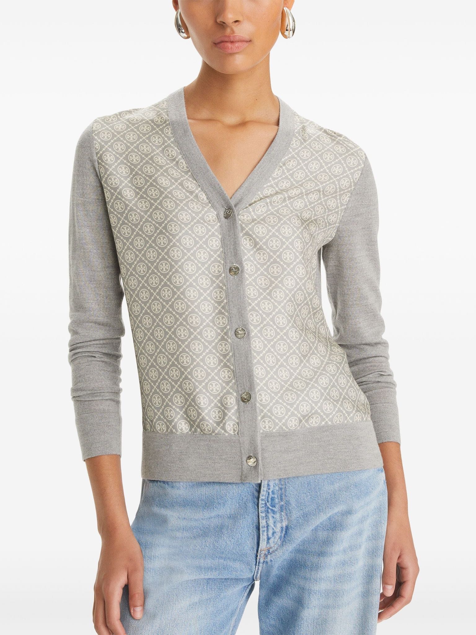 T-o-r-y B-u-r-c-h silk- front cardigan พร้อมส่ง