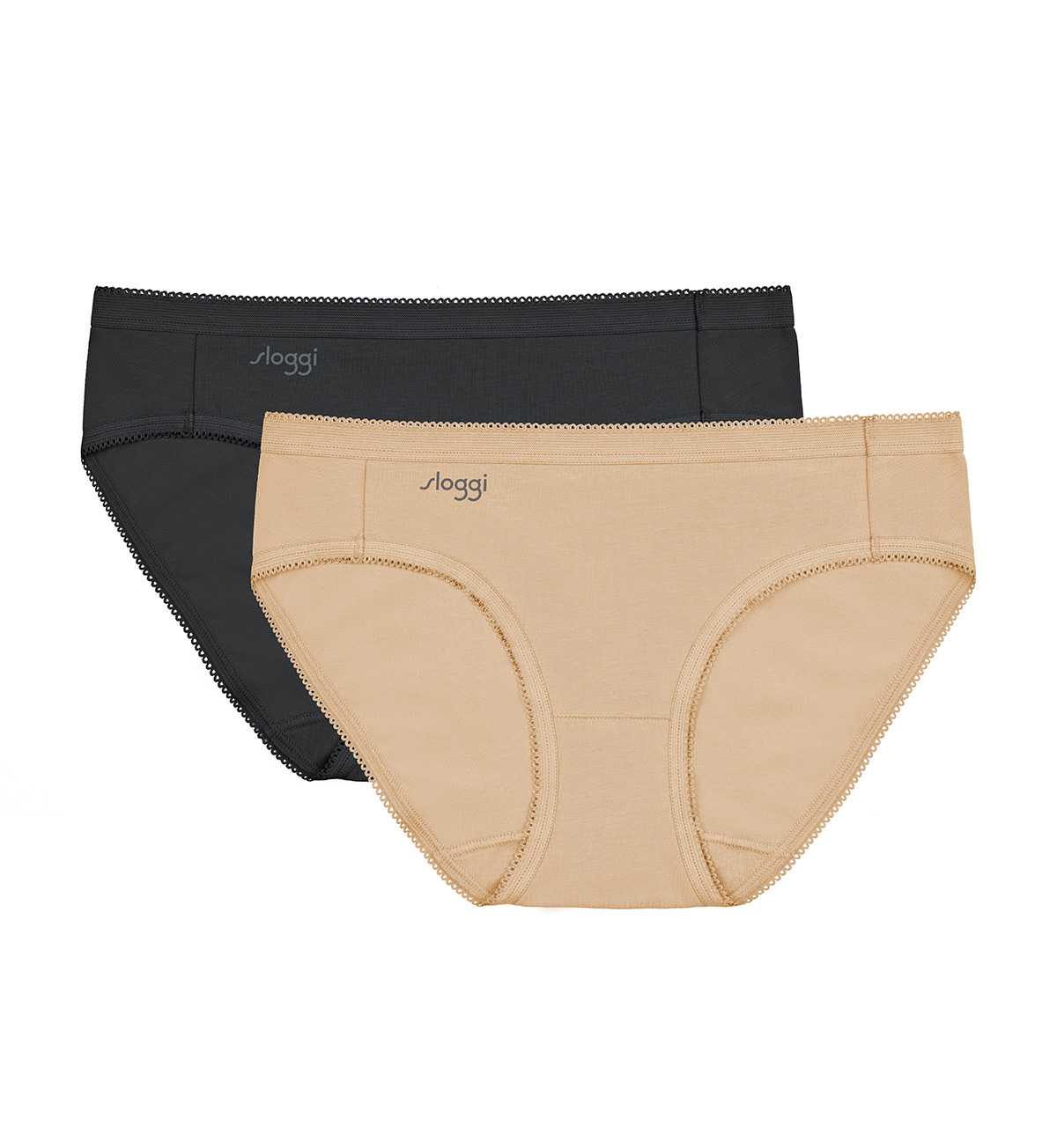 sloggi 10218580 sloggi Comfort care Midi2 2P R V008 กางเกงในคอตตอน สีเบจและดำ จำนวน 2ชิ้นใน1แพ็ค
