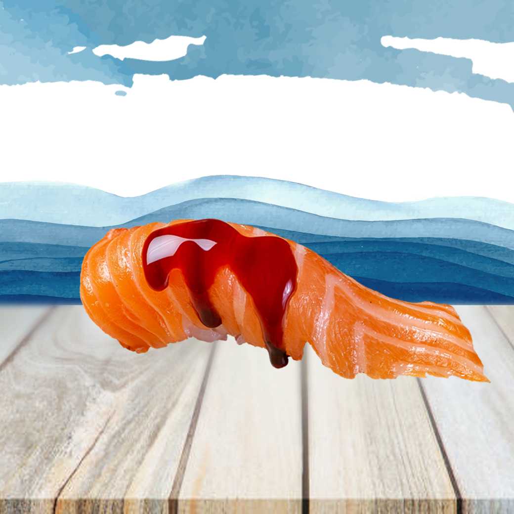 Salmon Aburi Teri Nigiri	ข้าวปั้นหน้า ปลาแซลมอน เทริยากิ