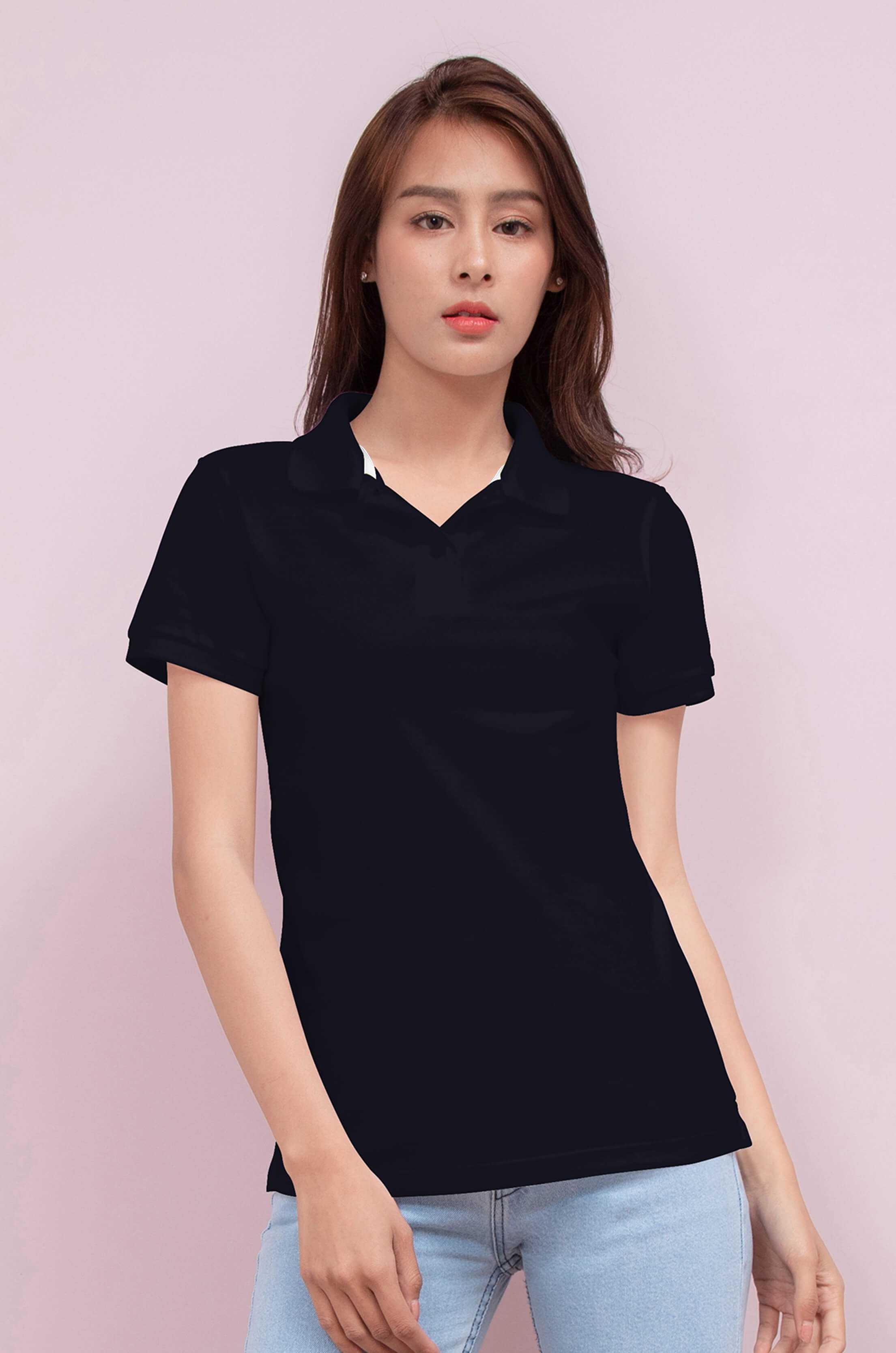 Noproblem ยอดขาย No.1 รับประกัน ไม่ย้วย ไม่ยืด ผ้านุ่ม เสื้อโปโล หญิง สีกรมเข้ม