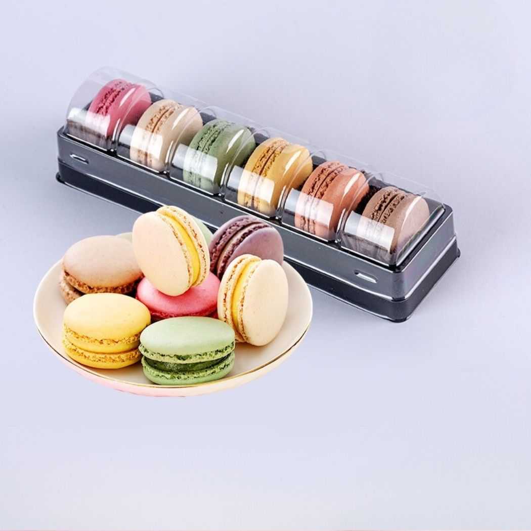 P161IM200BL กล่องมาการอง  6ชิ้น ฐานดำ กล่องฝาล็อกดี  ห่อ25ชุด  ลัง 300ชุด