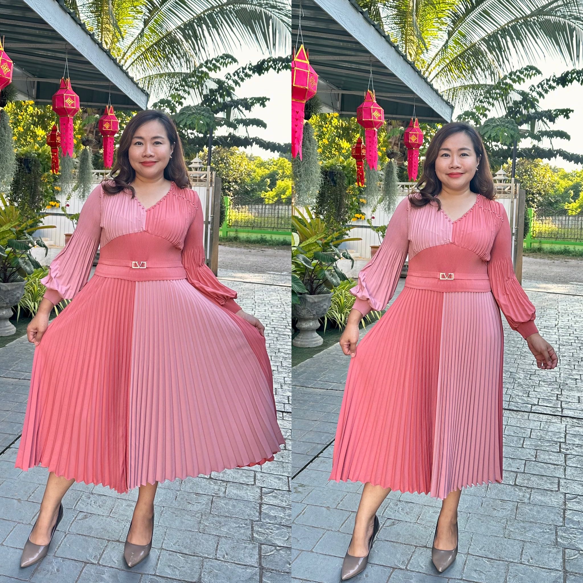 Pleatbynisa A563 เดรสอัดพลีท เนื้อผ้าPolyester100%