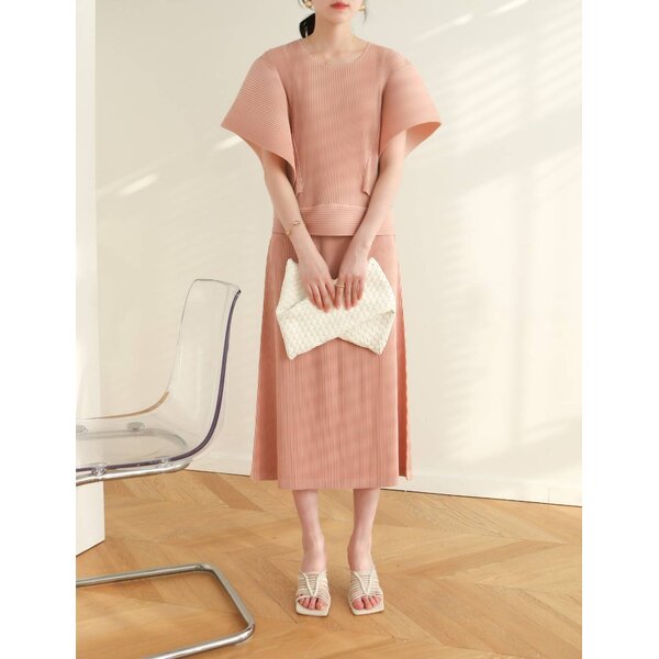 2MUAY PLEAT เซ็ตพลีท THICK BAT WING TOP WITH SKIRT PLEAT SET 8สี รุ่น GJO3180/GJO3181 FREE SIZE