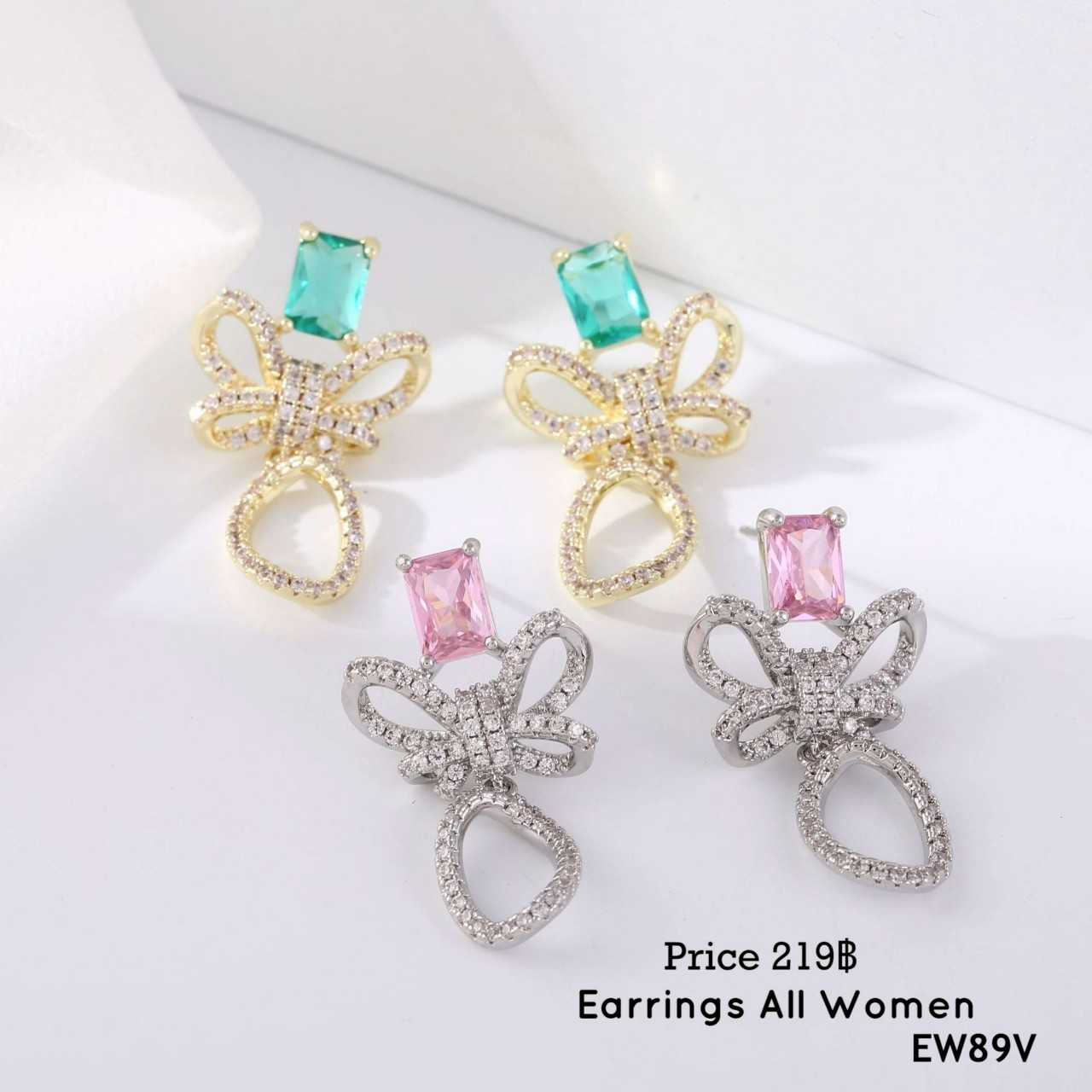 EW89V ต่างหูโบว์  เครื่องประดับ เงิน 925