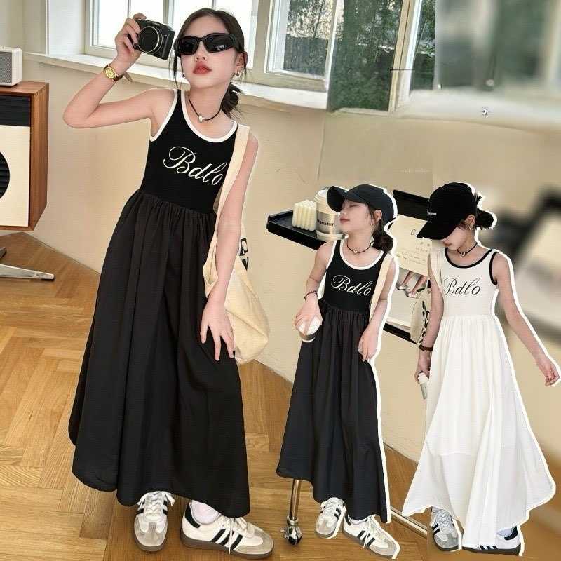 (120-170)👗ชุดเดรสยาวลูกสาวแขนกุดกระโปรงพริ้ว !!พร้อมส่ง!!