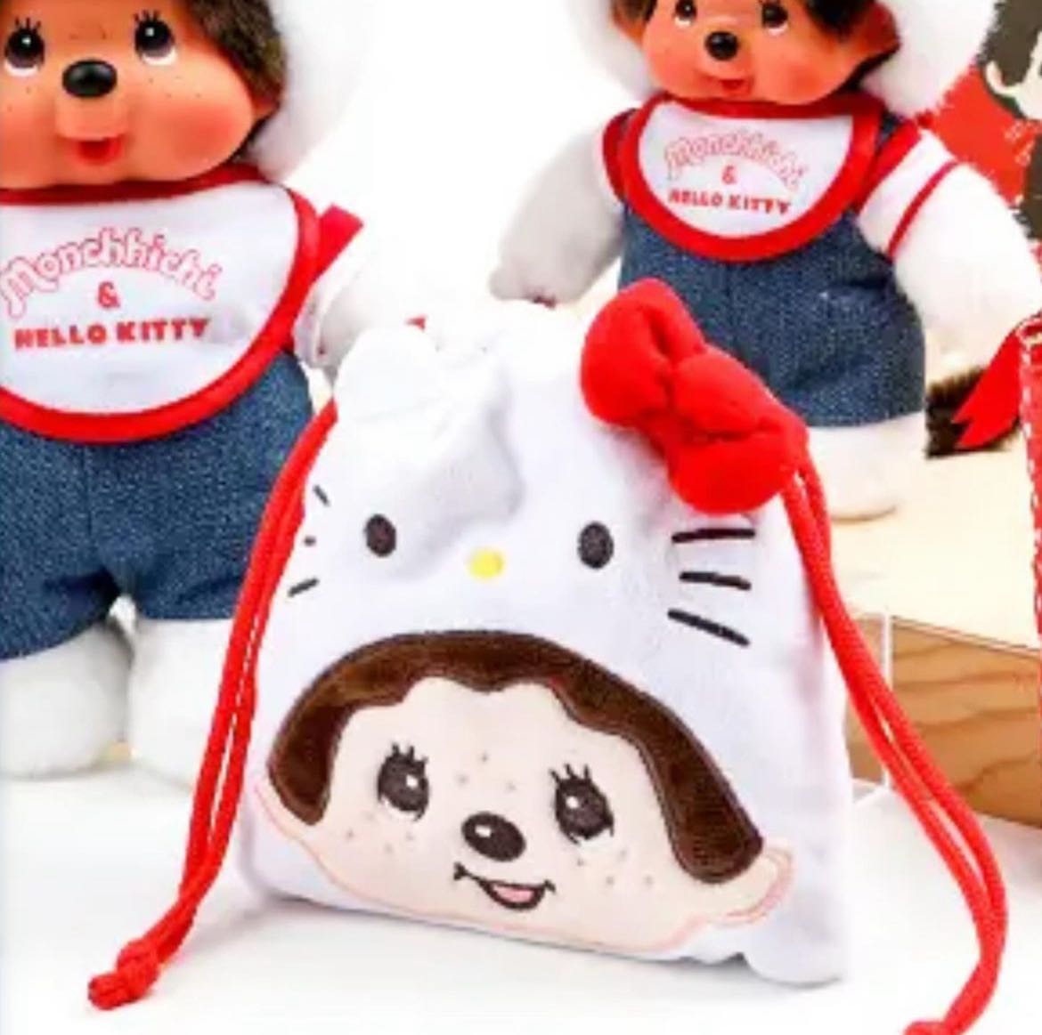 Monchhichi & Hello Kitty  Die Cut Drawstring Bag 