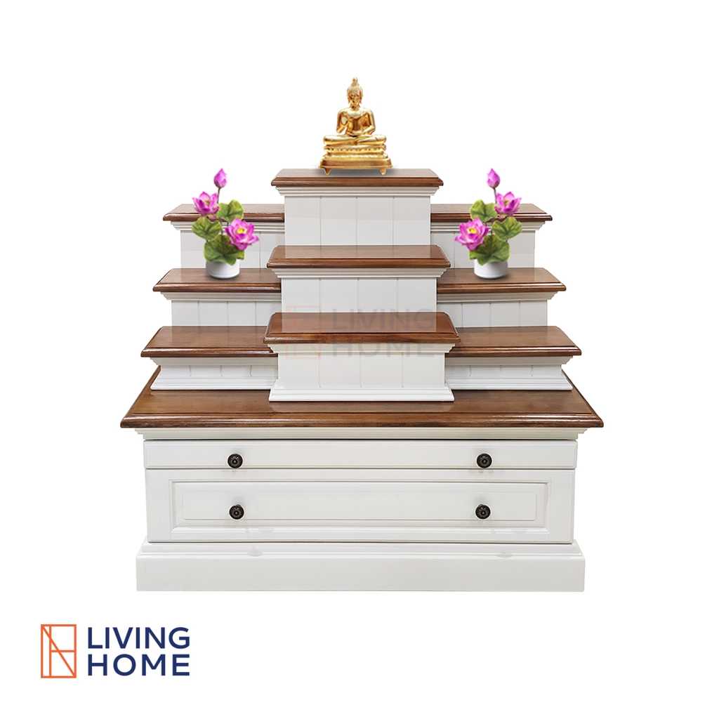 โต๊ะหมู่บูชา รุ่น มหามงคล ไม้จริง สีขาว แบบเตี้ย ขนาด 120 ซม.  | Livinghome