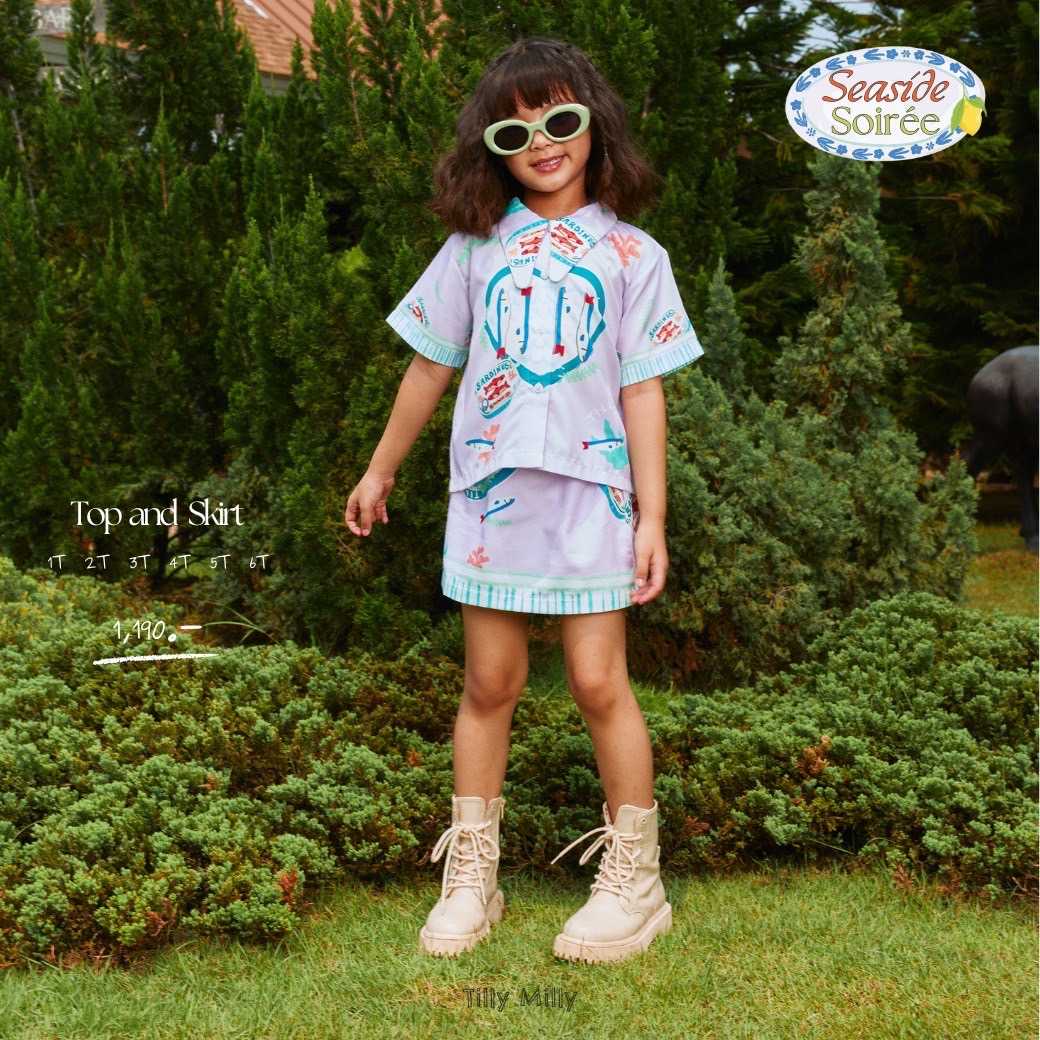 Tilly Milly เซ็ตเด็กผู้หญิง เสื้อคอปก กระโปรงสั้น ( สีม่วง ) - Seaside Soirée
