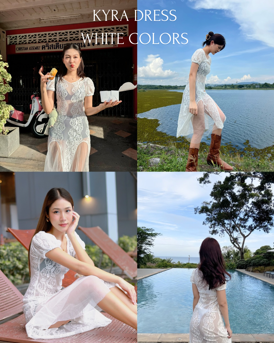 Kyra dress White colors เดรสลูกไม้ซีทรู แต่งปลายเดรส 