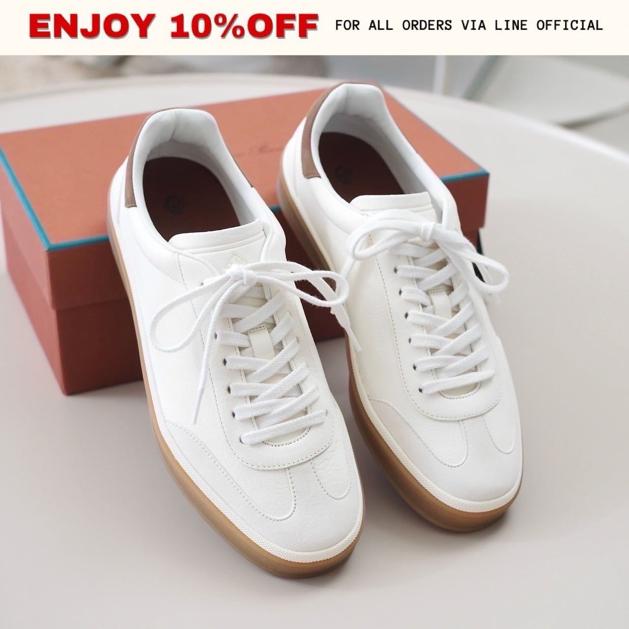 NEW! LORO PIANA Tennis Walk Sneakers สี White | Shoes