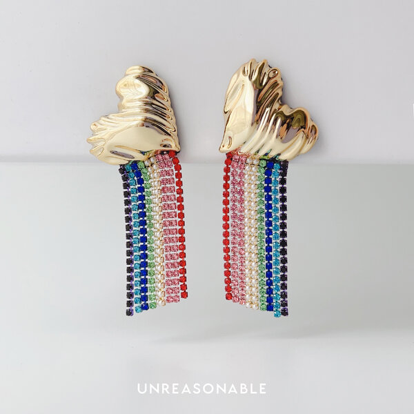 ต่างหูสีทอง Rainbow crystal ต่างหูคลิป ต่างหูก้านเงินแท้ UA1001-01 Unreasonable Accessories