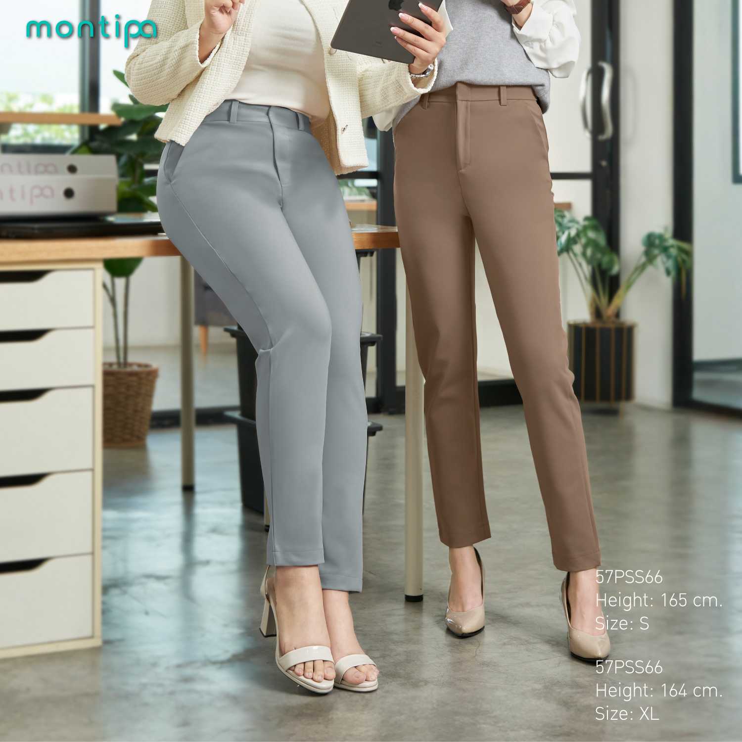 Montipa กางเกงทรงสอบ ซิปหน้า ดีเทลแต่งกระเป๋าด้านหลัง ผ้า Span D 57PSS66