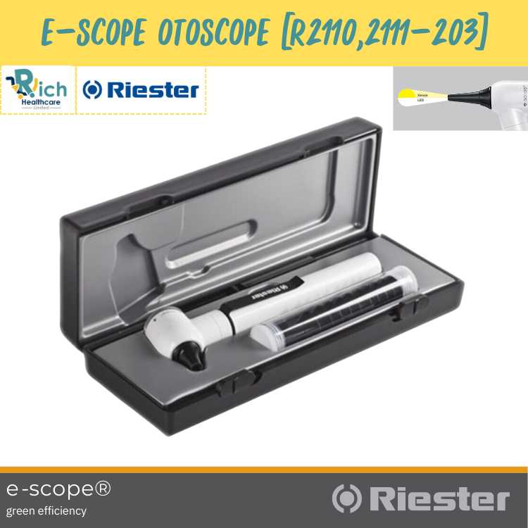 Riester ชุดอุปกรณ์สำหรับส่องตรวจหู แบบพกพา รุ่น e-scope F.O. Otoscope, LED3.7V  [รับประกัน 1 ปี]