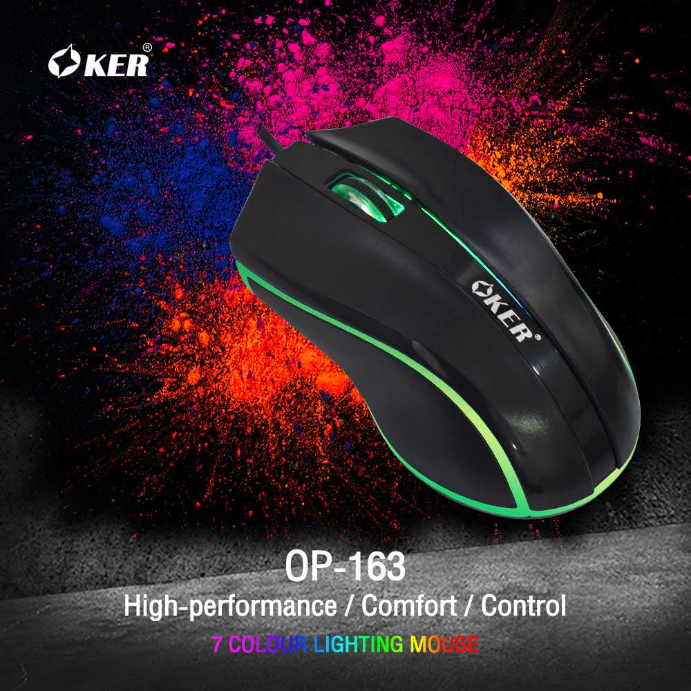 OKER เมาส์ไฟเรืองแสงหัวเสียบ USB รุ่น OP-163 แบบมีไฟRGB ของแท้100%