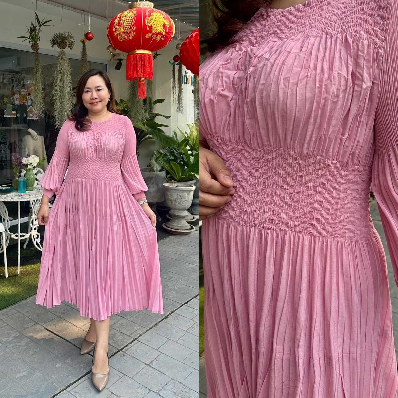 Pleatbynisa เดรสอัดพลีท A657 เนื้อผ้าPolyester100%