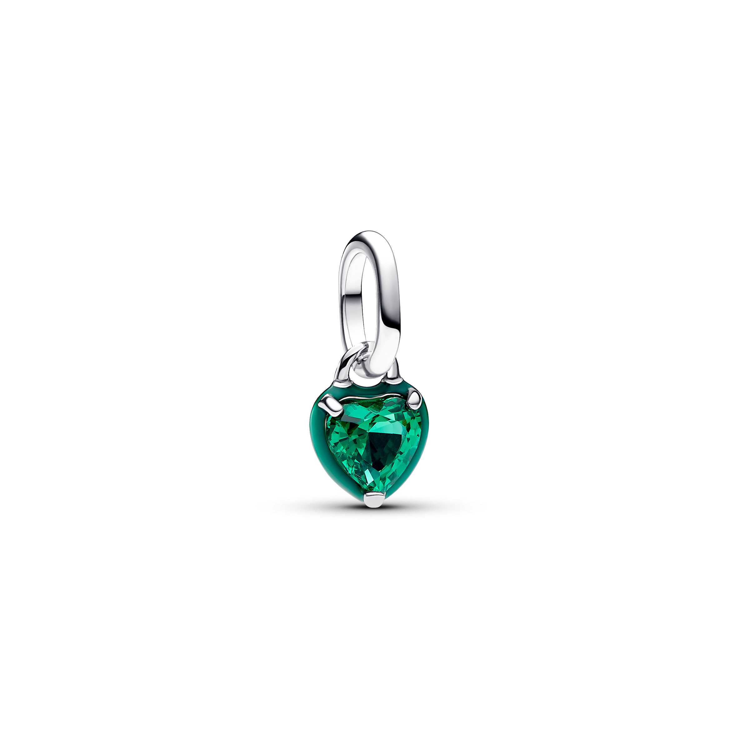 Heart sterling silver mini dangle with green crystal and green enamel