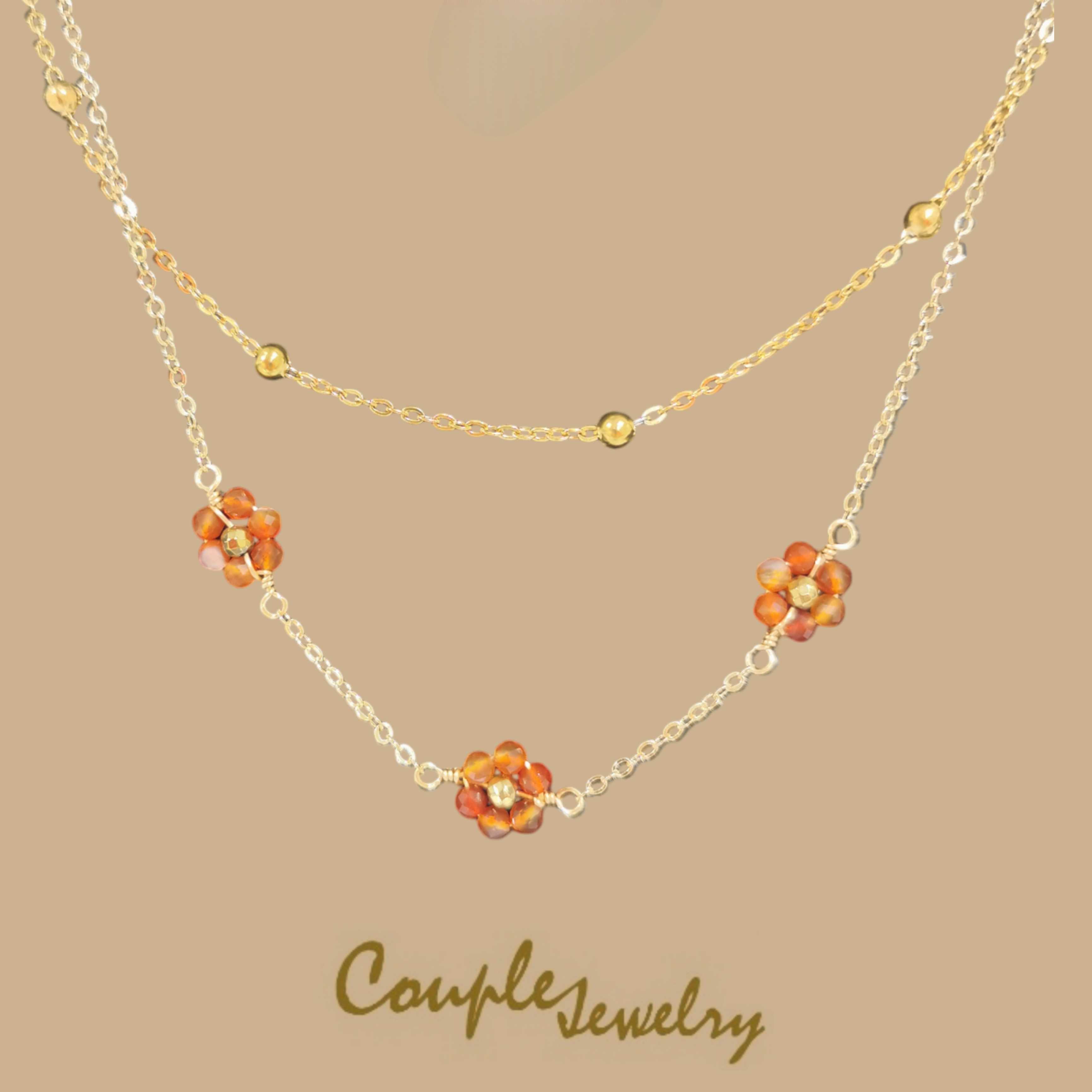 Couple jewelry:  Flora​ สร้อยคอดอกไม้​ 2​ ชั้น​ หินคาร์เนเลี่ยน