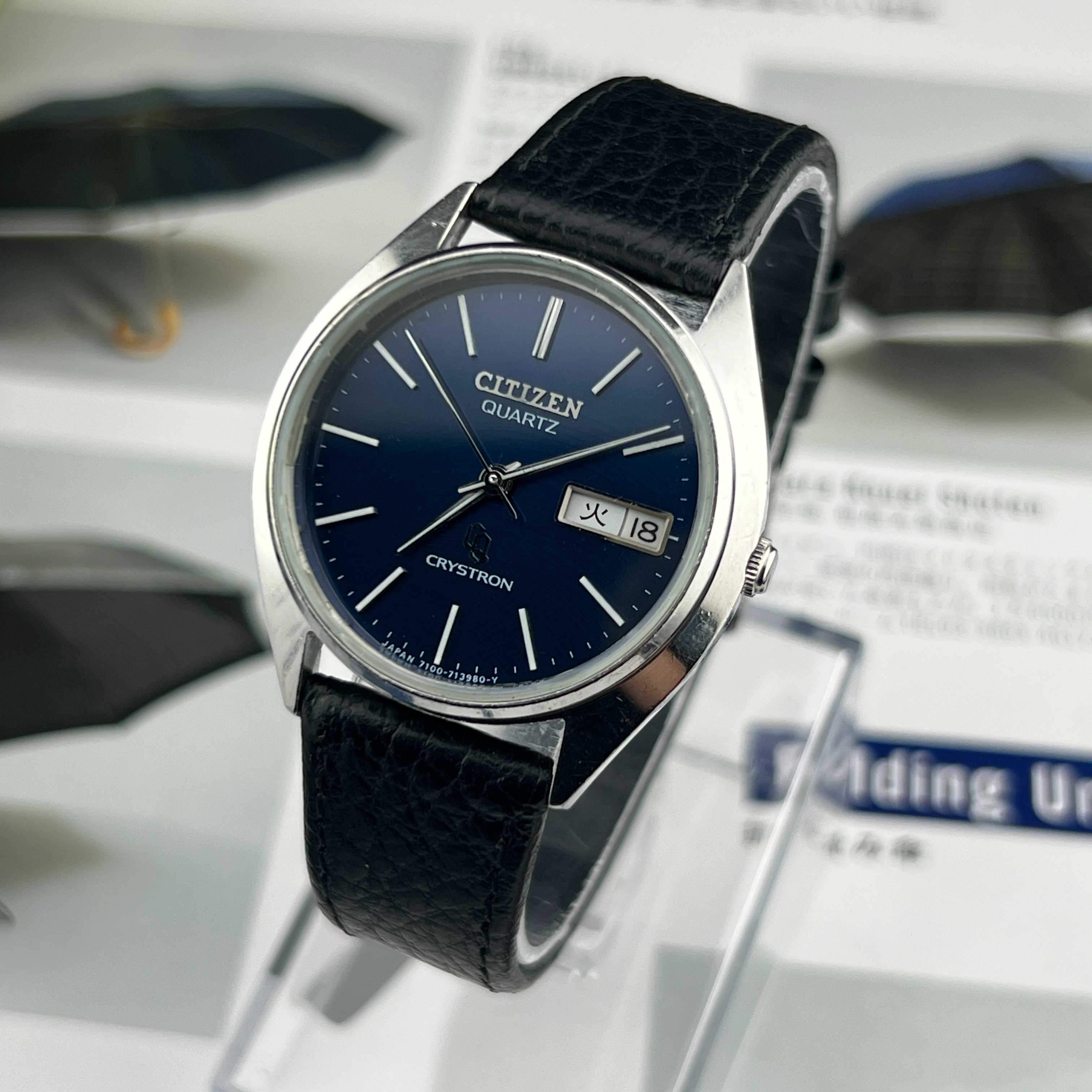 Vintage Citizen CQ Crystron Quartz Navy Dial Ref.4-730771 Y Days/Date Kanji Japan 1979