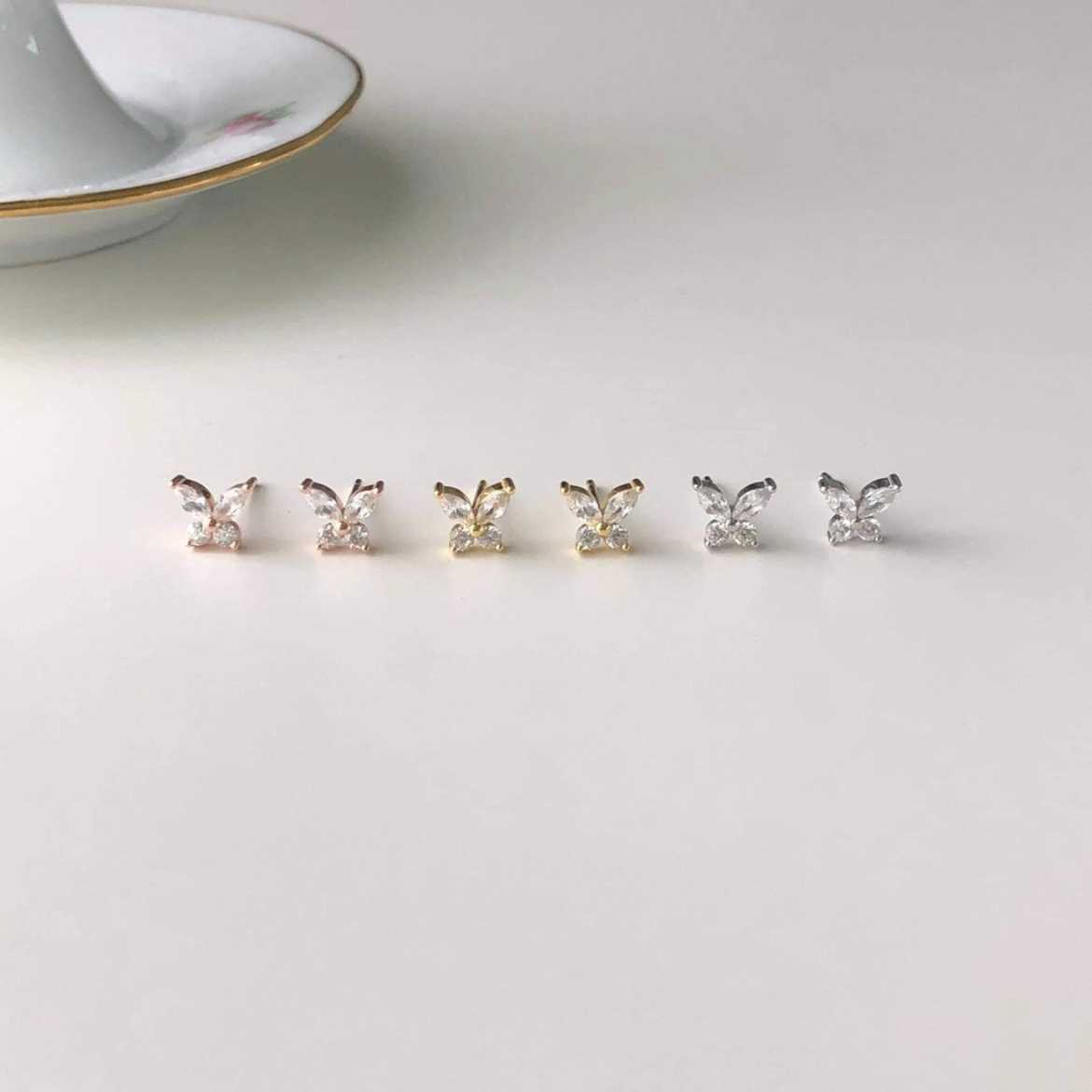 Winterwinter Jewelry Silver925 : ต่างหูเงินแท้ ต่างหูรูปผีเสื้อเล็ก ประดับเพชร cz น่ารัก