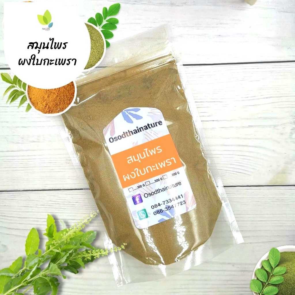 ผงกะเพรา ขนาด 100 500 1000กรัม (Holy basil powder) 100 % ใบกะเพรา กะเพราผง สมุนไพร