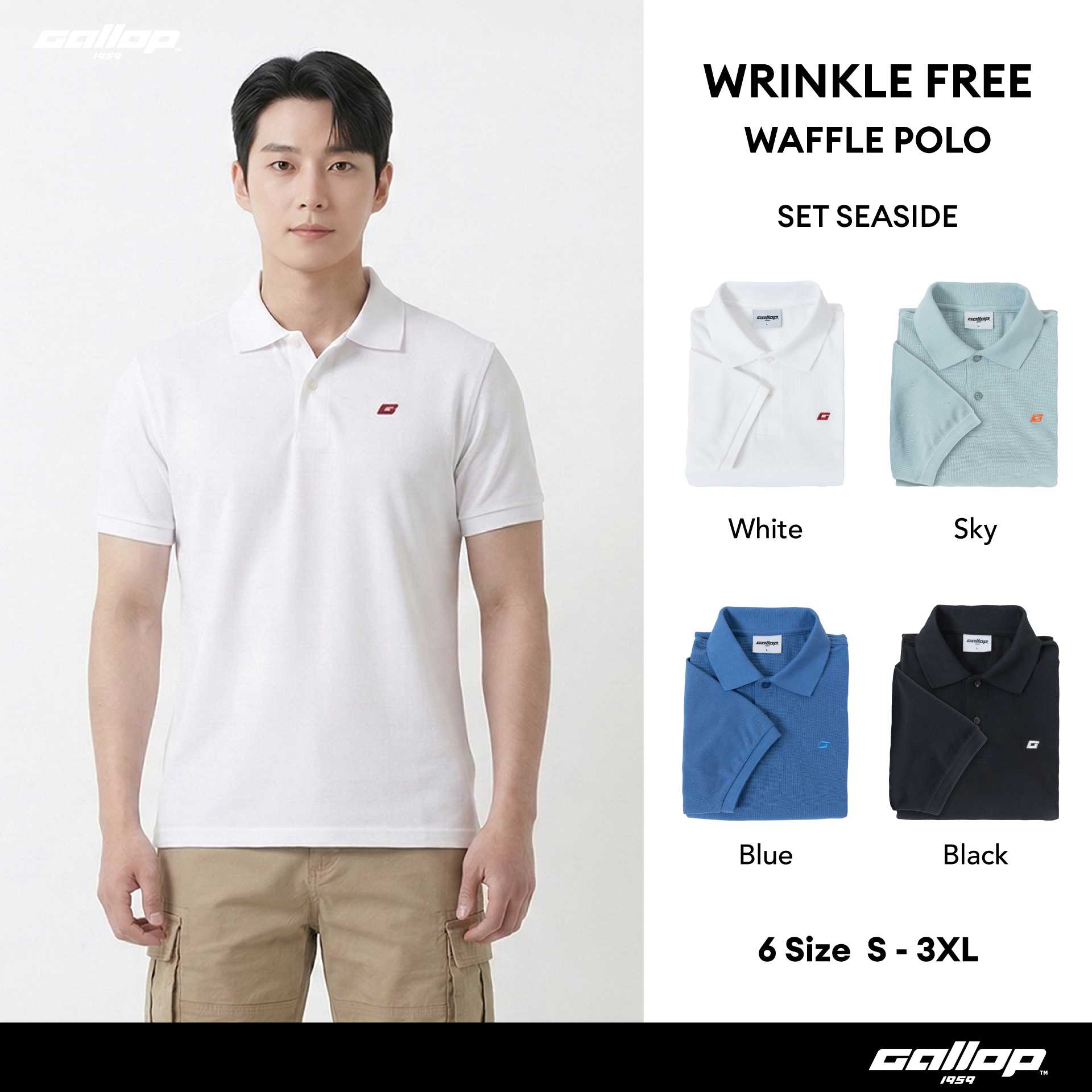 GALLOP : WRINKLE FREE WAFFLE POLO เสื้อโปโลผ้าวาฟเฟิลผู้ชาย รุ่น GP9062 Set SEASIDE Color