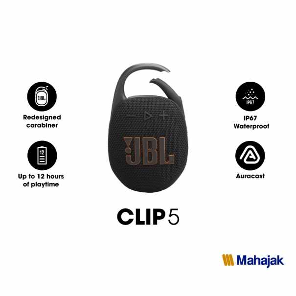 JBLCLIP5 สีดำ  ลำโพงบลูทูธขนาดเล็กพกพากันน้ำ #JBL#JBLCLIP5#MAHAJAK