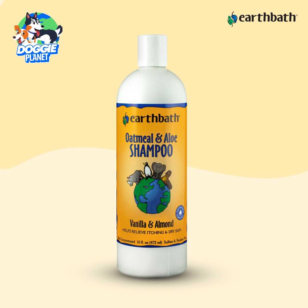 Earthbath แชมพูข้าวโอ๊ตว่านหางจระเข้ สุนัขแมว | ผิวแห้งแพ้ง่าย ลดคัน กลิ่นวานิลลาอัลมอนด์ 472 มล.
