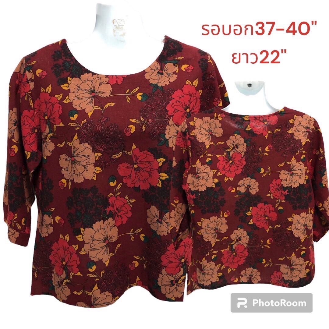 เสื้อแฟชั่นมือ1เนื้อผ้าฝ้ายบางลายดอก รับลดรับซัมเมอร์