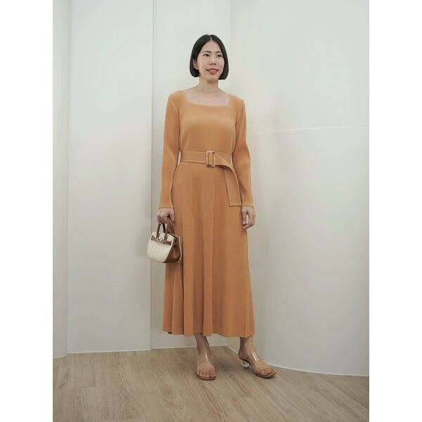 CLEARANCE SALE!! 2MUAY รุ่น GJO1999 เดรสพลีทคุณภาพ THICK SQUARE NECK PLEATED DRESS 8 สี FREE SIZE
