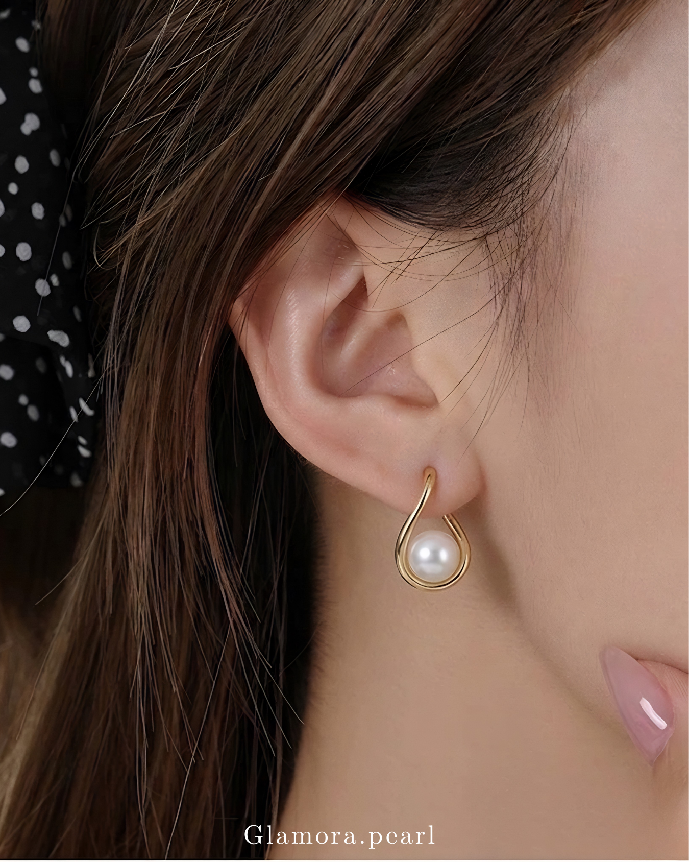 E02 ต่างหูไข่มุกแท้ 9mm รุ่นGolden Drop หรูหรา ตัวเรือนเงินแท้ S925 ชุปทอง14k