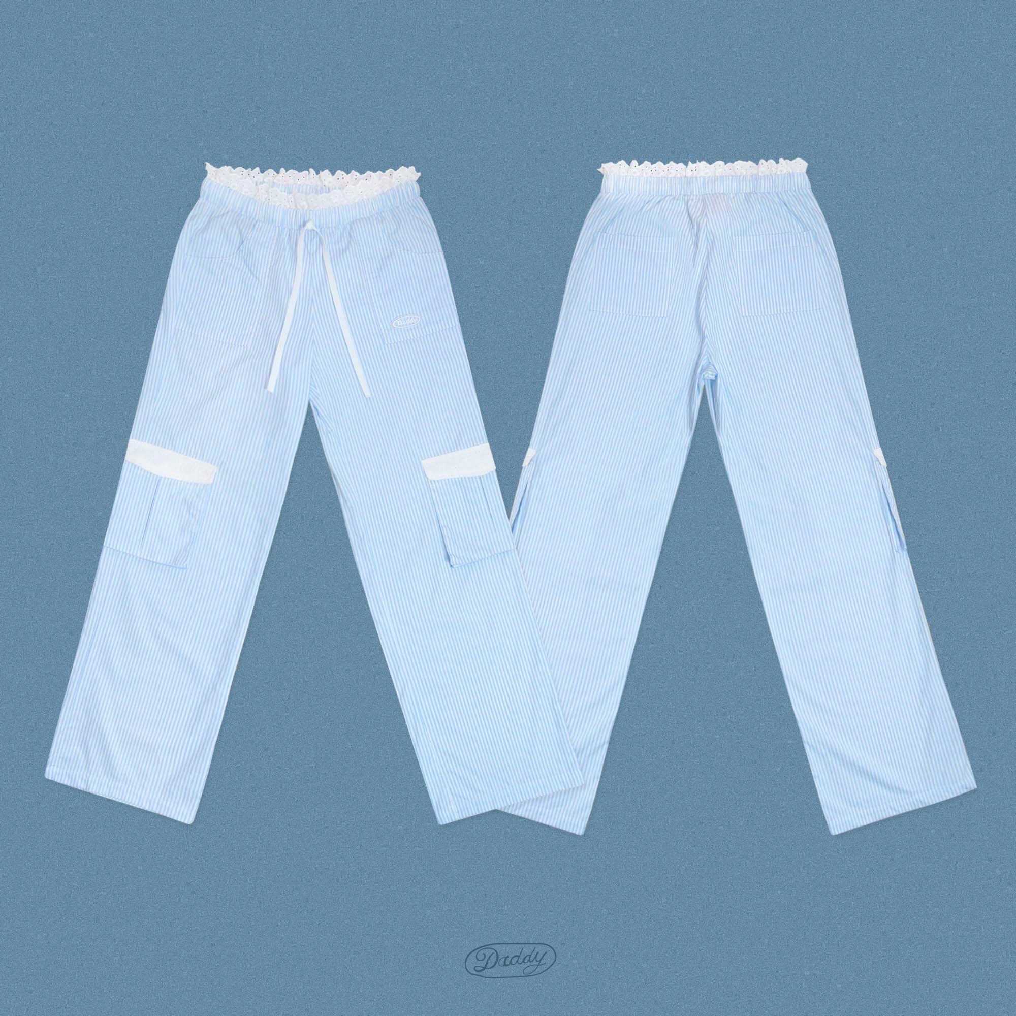 DADDY | Greta Pants กางเกงขากระบอก ลายทางสีฟ้าอ่อน สุดน่ารัก