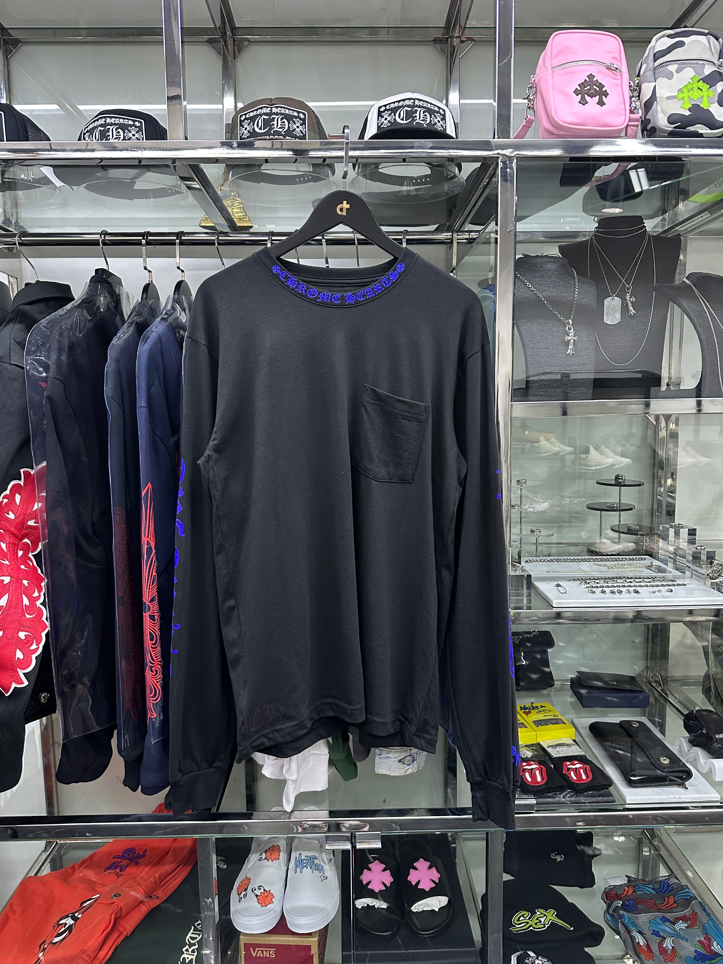 Chrome Hearts Blue Neck Logo Black Long Sleeves