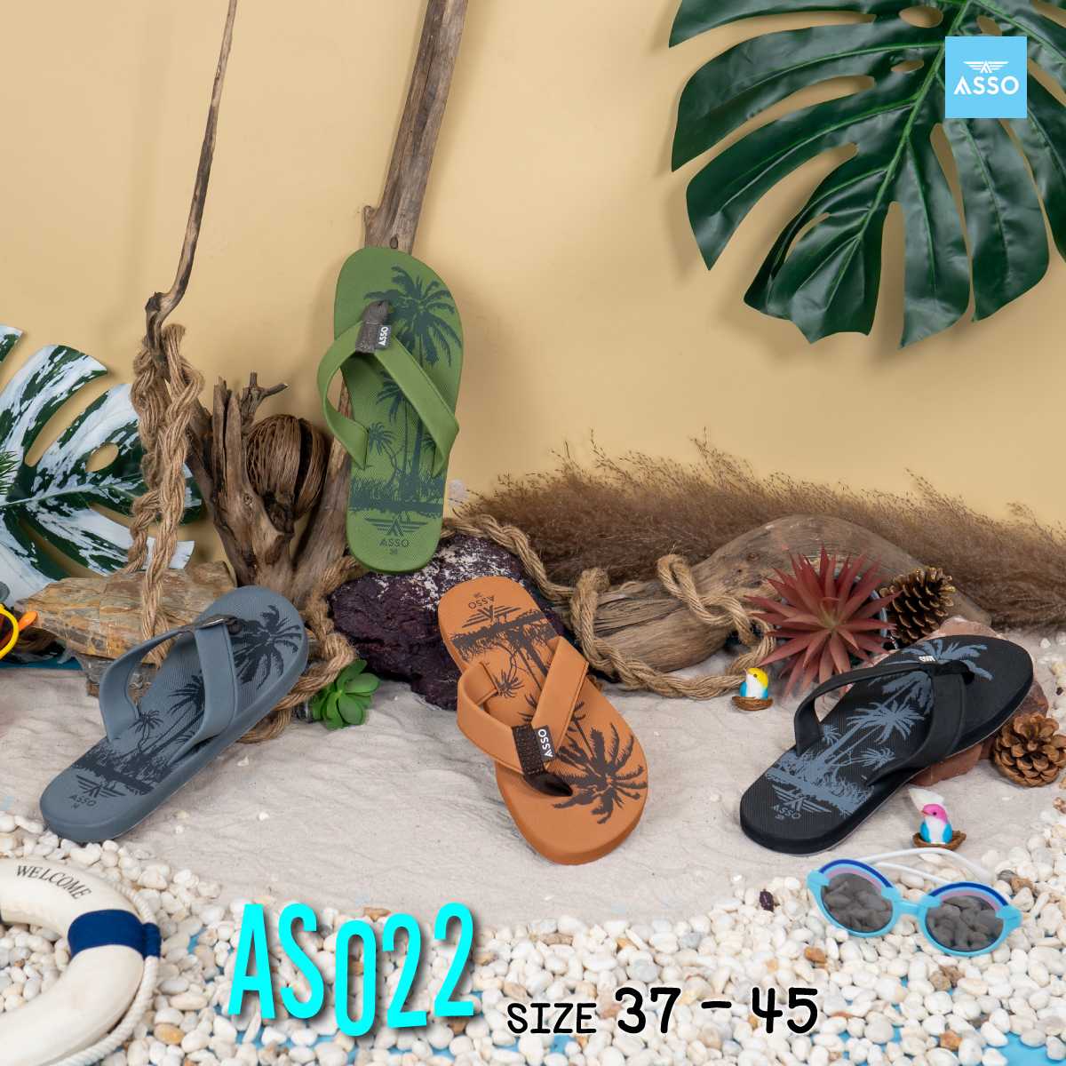รองเท้าแตะ แบบหูคีบ พื้นยางพารา  ASSO รุ่น AS022