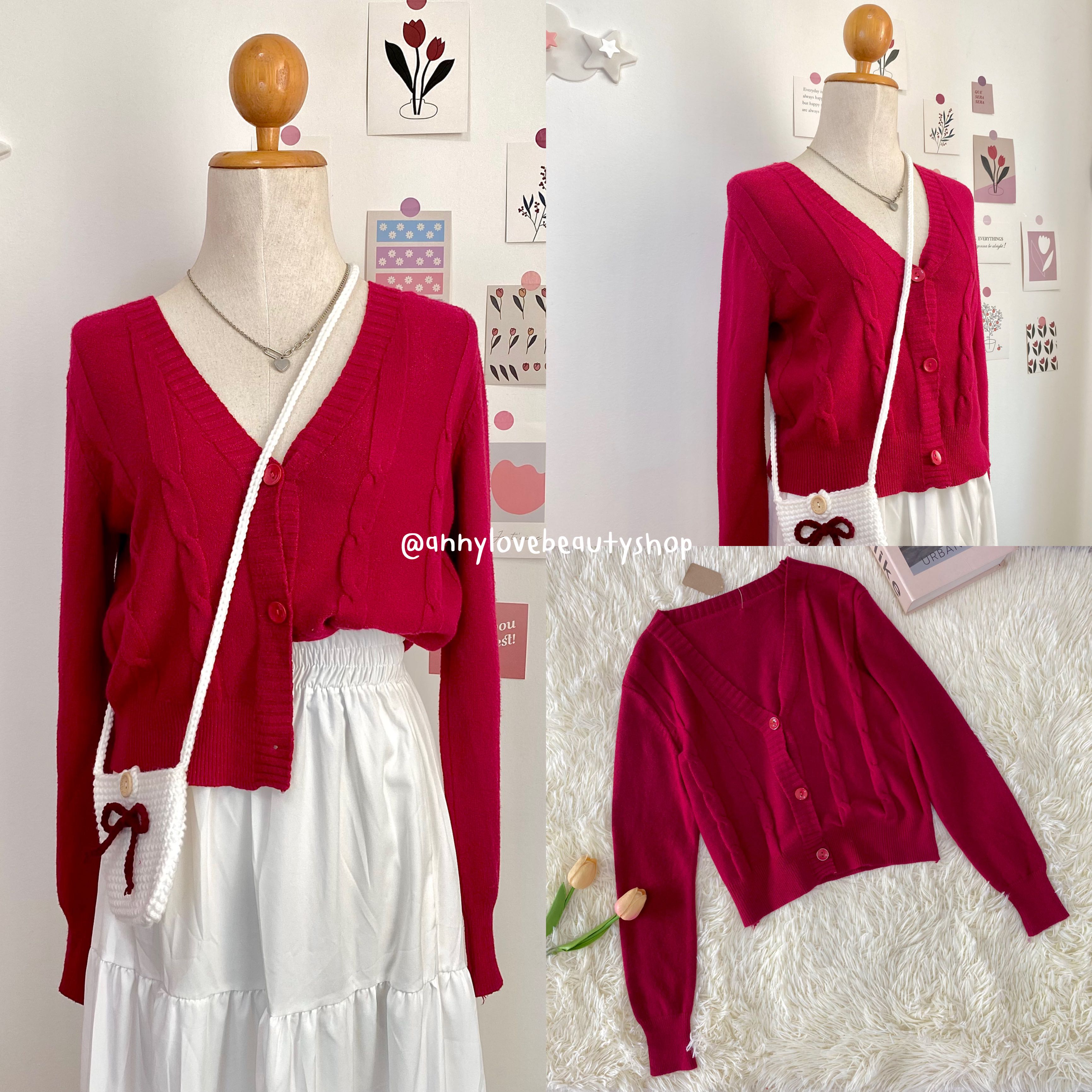 เสื้อไหมพรมแขนยาวนุ่มๆ สีแดง
