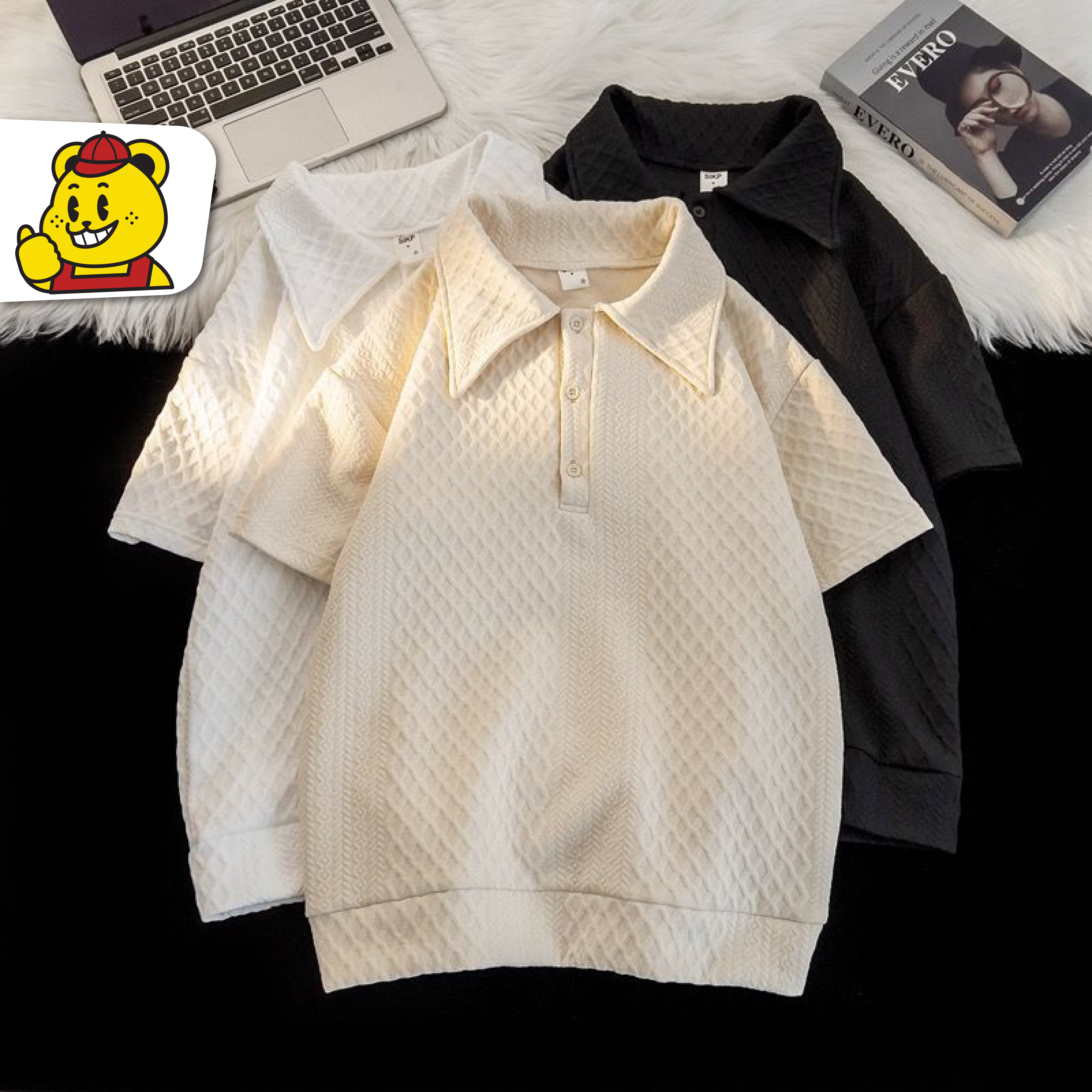 BIGGIANT เสื้อโปโลแขนสั้น ผู้ชาย สไตล์อังกฤษ ทรงแขนห้าส่วน (C-328)