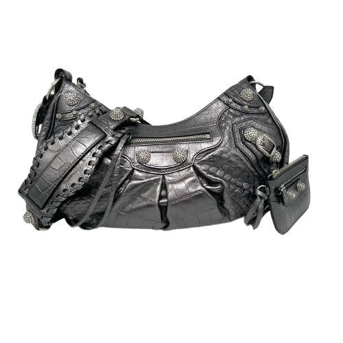 Balenciaga Le cagole crystal small grey metallic croc embossed rhw