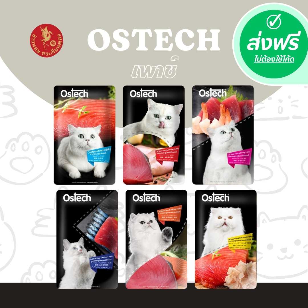 ส่งฟรี!!! อาหารแมว ostech ออสเทค เพาช์ ( 1 โหล 12 ซอง/ 1 ลัง 48 ซอง)