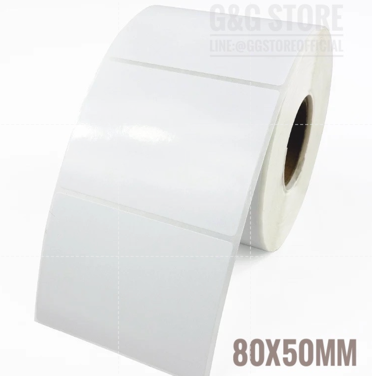(80x50มี 500 แผ่น)กระดาษความร้อนสติ๊กเกอร์ Thermal Sticker สำหรับเครื่องปริ้นความร้อน