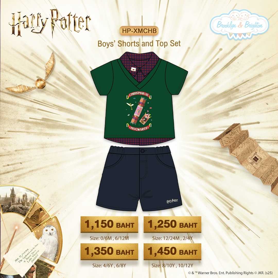 Harry Potter X’mas - Boys’ Shorts and Top set | HP-XMCHB (size: 0/6M-10/12Y)