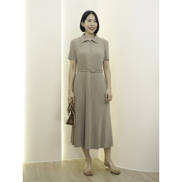 2MUAY รุ่น GJO11489 เดรสพลีทคุณภาพ THICK COLLAR BUTTON FRONT PLEATED DRESS 5 สี FREE SIZE