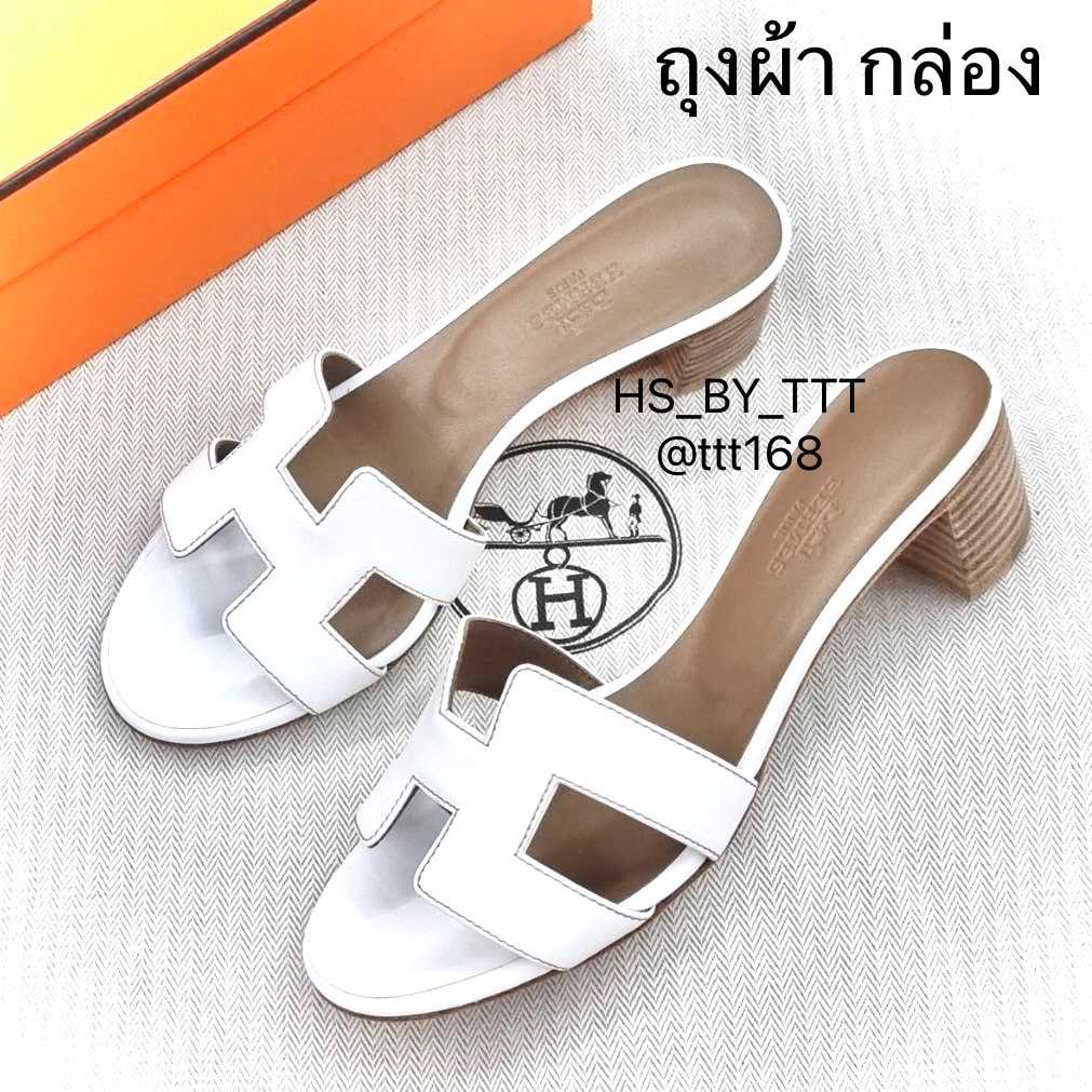 Hermes Oasis Sandals (Heel 5cm) White สีขาว คุณหนูที่สุด สอบถาม Size ก่อนกดสั่งซื้อ