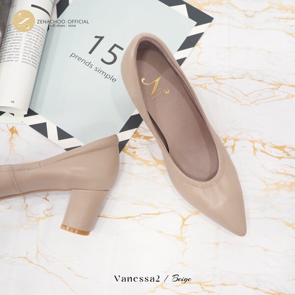 ทรงปกติ:เปลี่ยนไซส์ได้-ไม่รับคืน Zenachoo Vanessa2 สี Beige สูง 2 นิ้ว รองเท้าหนังแกะนิ่ม หัวแหลม...
