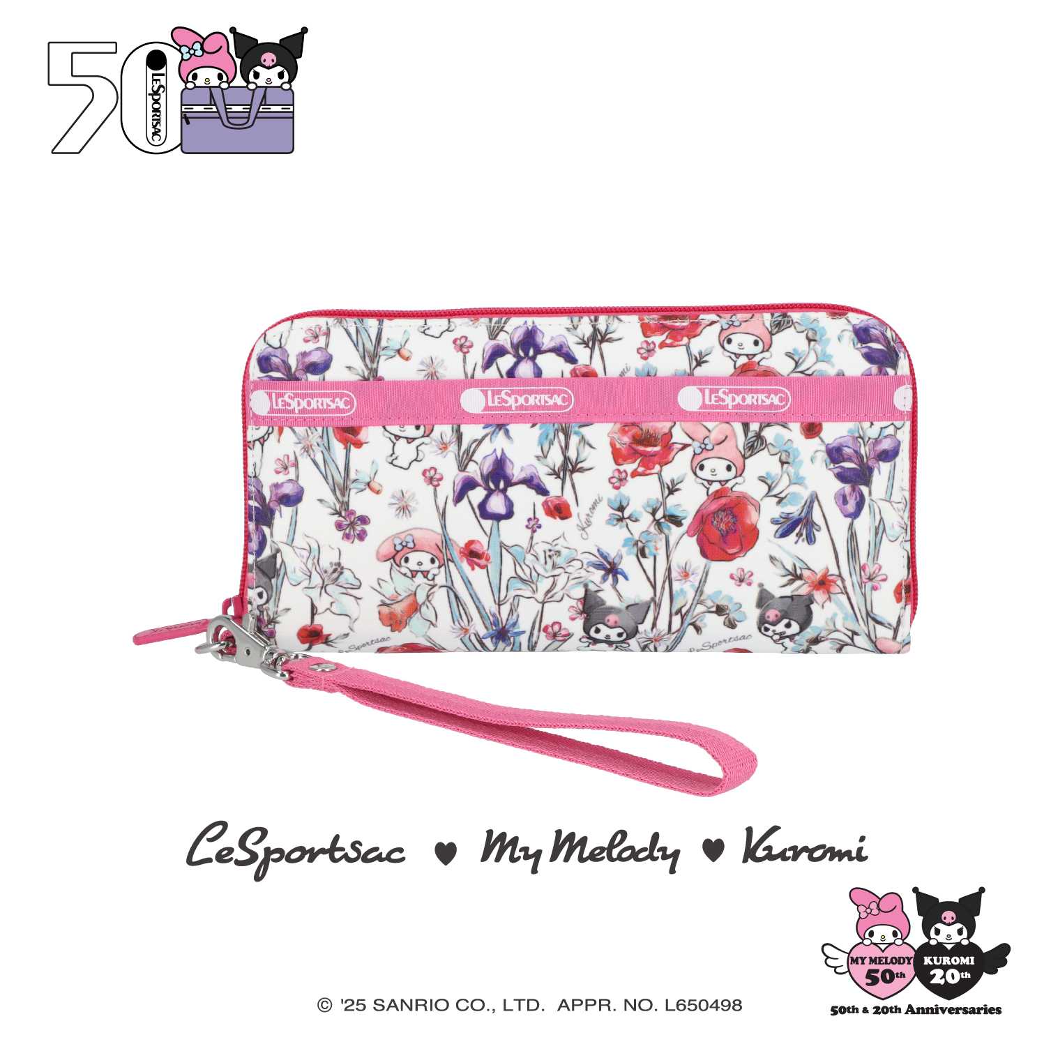 Lesportsac x Kuromi Teach Wallet Wristlet Bag กระเป๋าสตางค์ใบยาว Style 3462