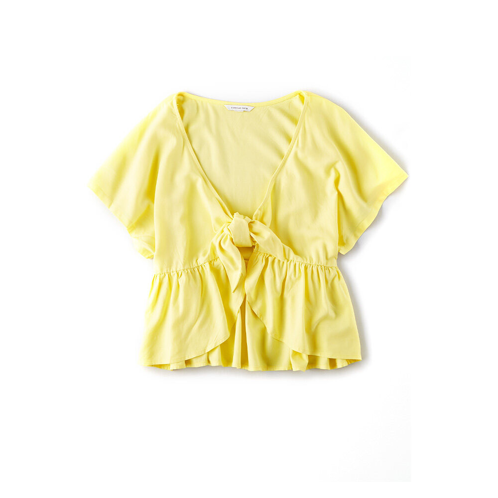 American Eagle เสื้อเบลาส์ผูกด้านหน้า  2513 STRIPE TIE FRONT TOP สี YELLOW - 035-2513-700