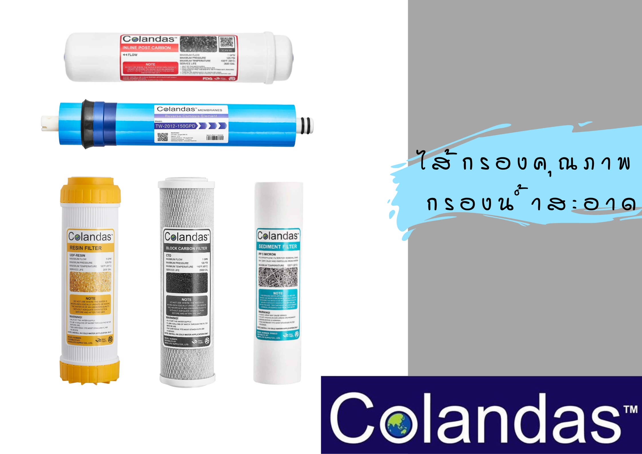 SETR-150 / เซ็ทไส้กรองน้ำเครื่อง RO 5 ชิ้น 150 GPD ไส้เรซิ่น