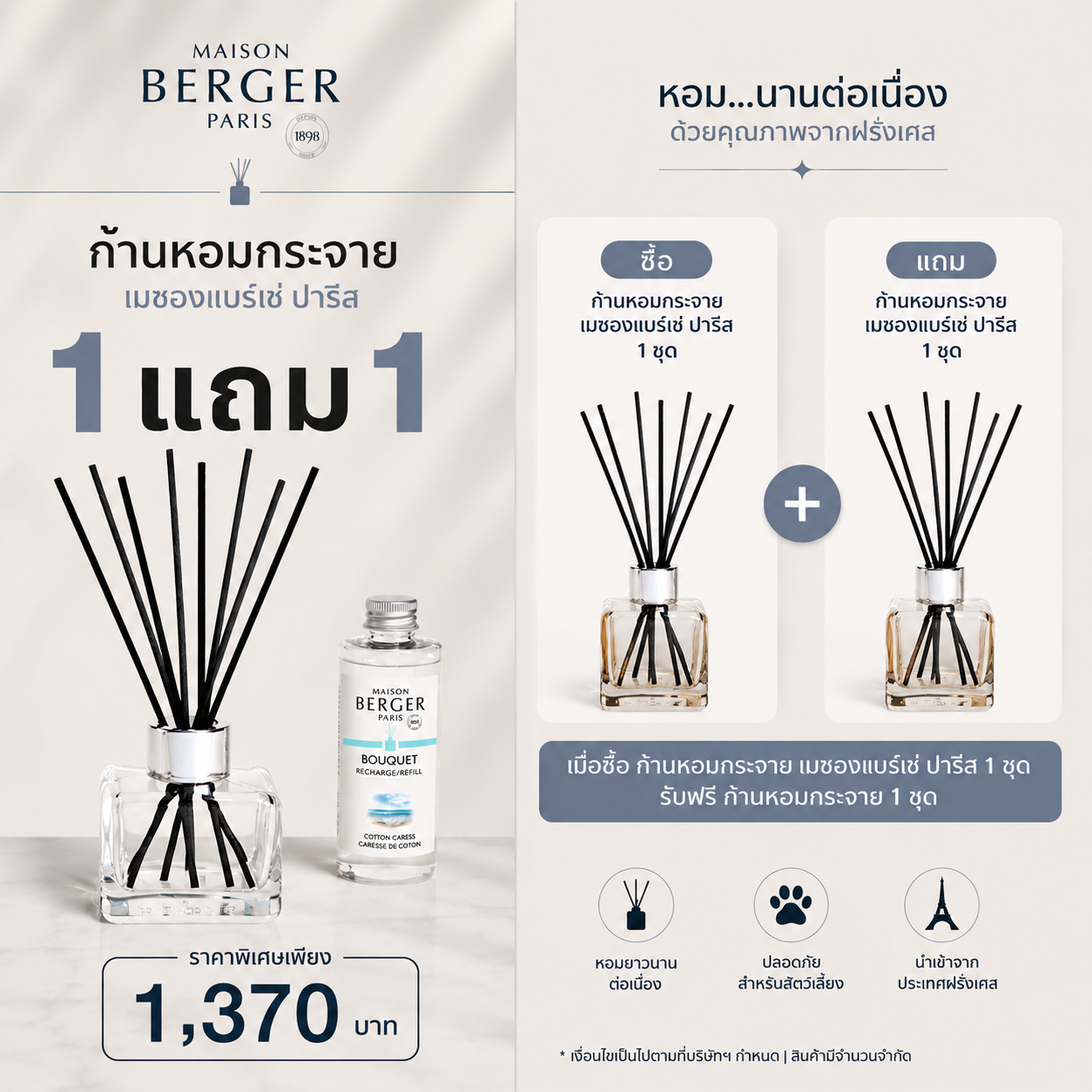 น้ำหอมก้านไม้ Maison Berger กลิ่น Ocean Breeze พร้อมใช้ Diffuser Set 100ml หอมสดชื่น สะอาด