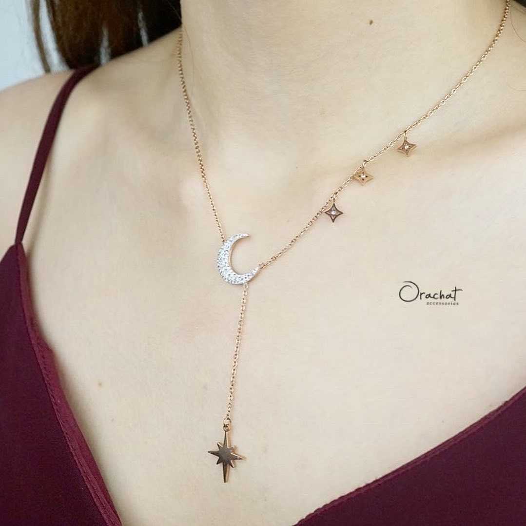 (ส่งฟรี) The night 14k necklace. (สร้อยคองานชุบ 14k สแตนเลส โดนน้ำหอมได้ ไม่ลอก)