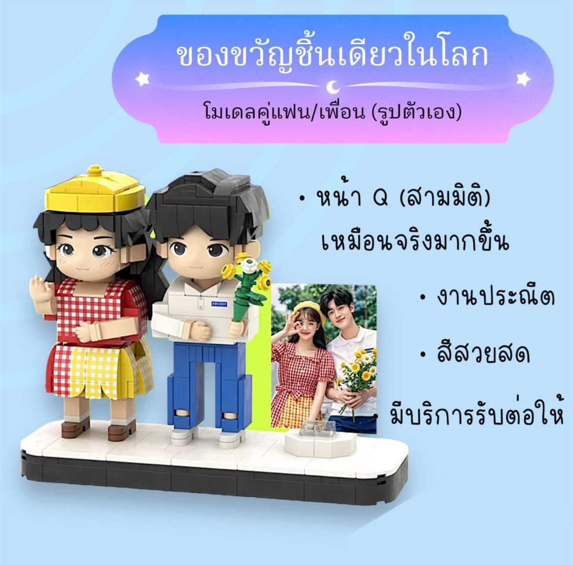 รุ่น2 โมเดลหน้า Q สามมิติ ทำจากรูปตัวเอง มือหน้าเหมือนจริง ของขวัญชิ้นเดียวในโลก โมเดลคู่แฟน