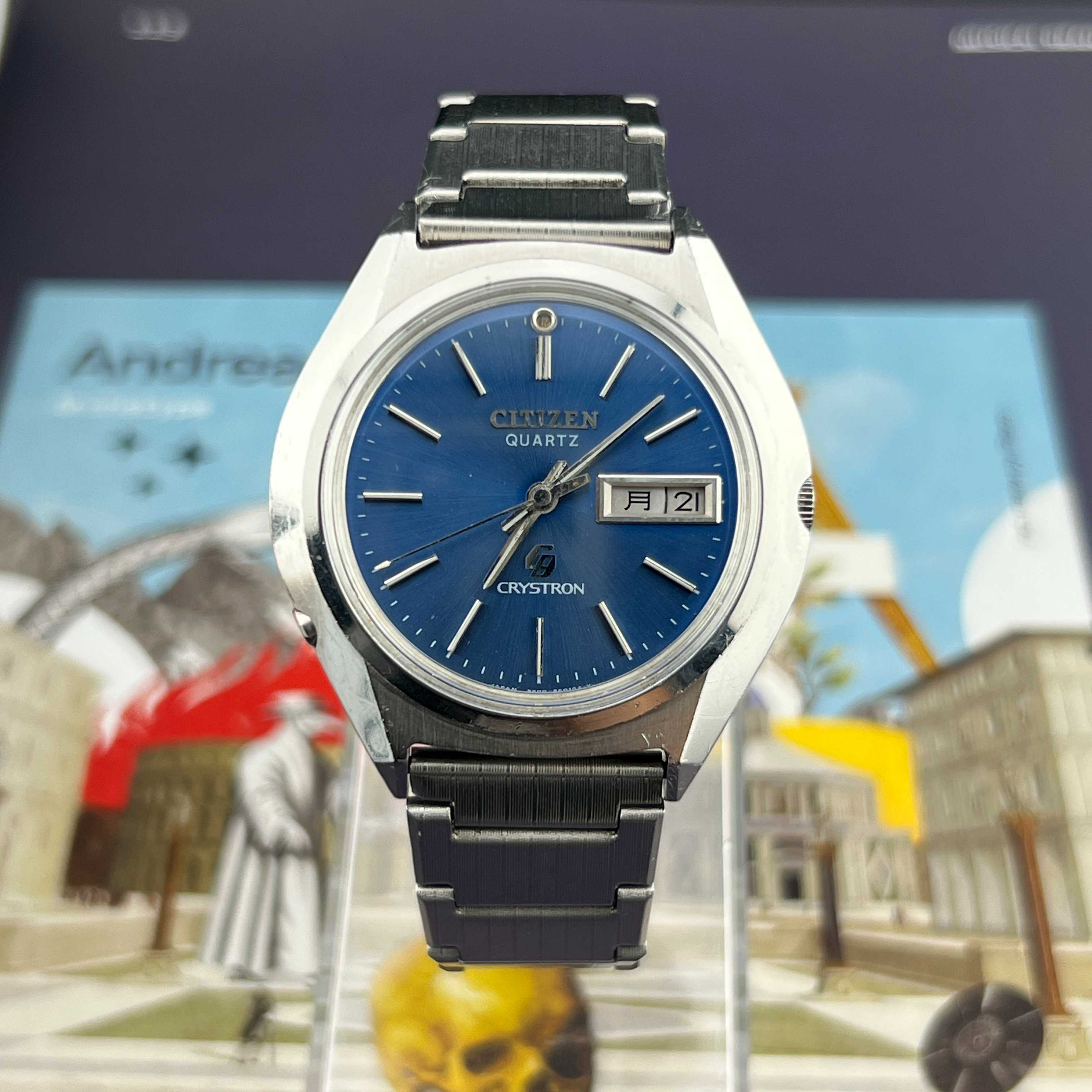 Vintage Citizen CQ Crystron Blinker Quartz Navy Dial Ref.8600-860063 Y Days/Date Kanji Japan 1974