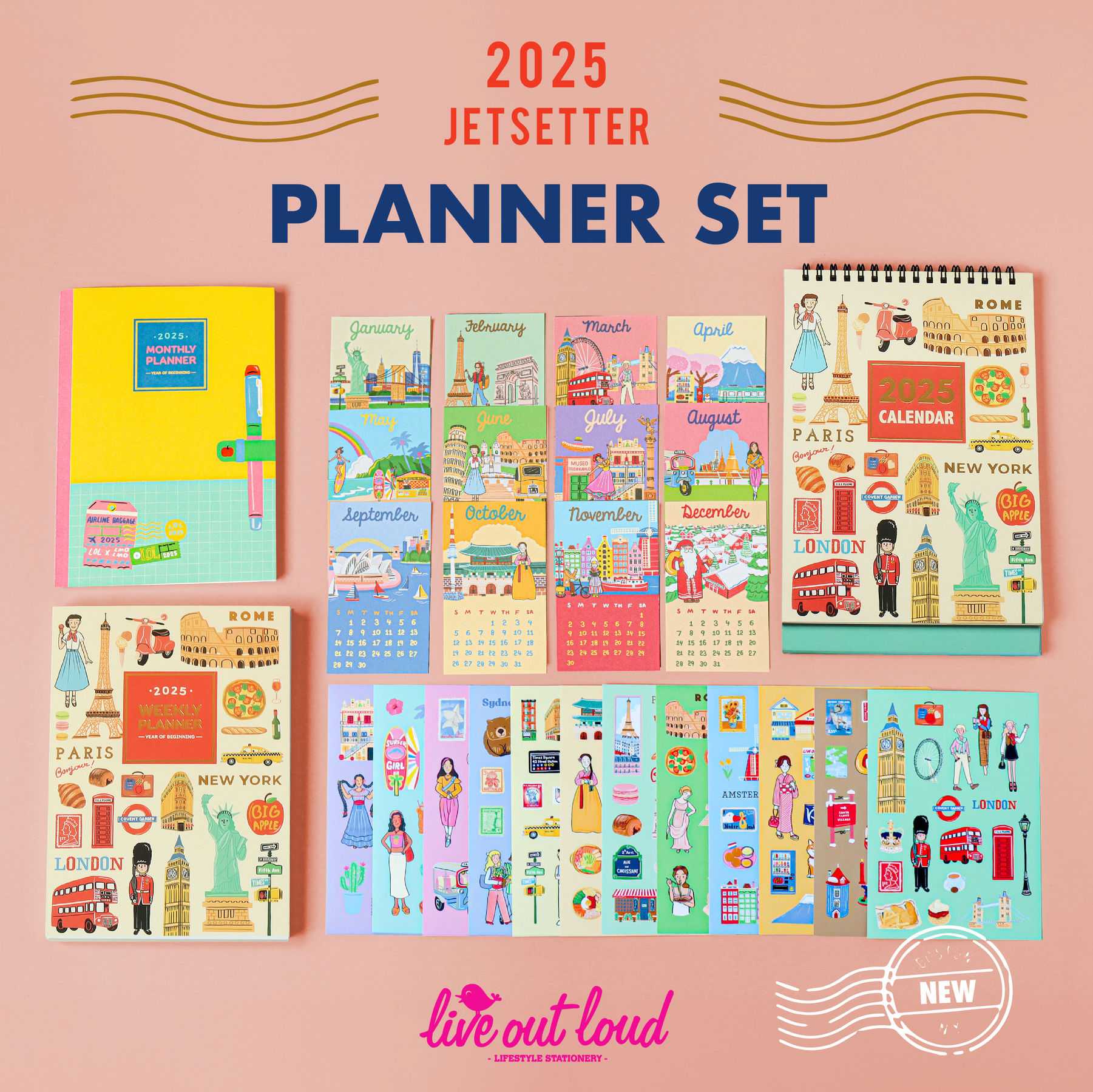 2025 Planner Set Jetsetter (Live Out Loud x LMOLMO) เซตแพลนเนอร์ ปฏิทิน 2025 สติกเกอร์เป็นของขวัญได้